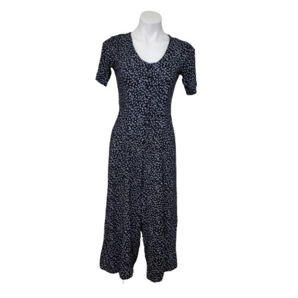 Vintage 1990s Grunge Extra wide-legged short-sleeved Jumpsuit, Black and White